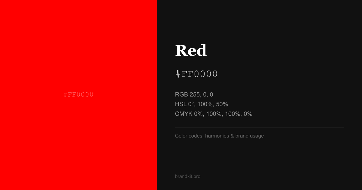 Red (aka YouTube Red) #FF0000: HEX, RGB, CMYK Color Codes | brandkit.pro
